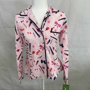 NWT Kate Spade Pink Makeup Sleep Button Up Shirt